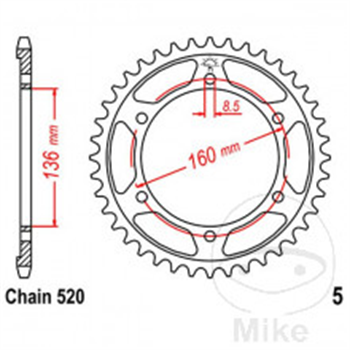 Rozeta 40Z typ 520 Vnitrní prumer 136 roztec der 160